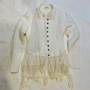 Free People Ivory Ruffles Quilted Sz 8 Jacket